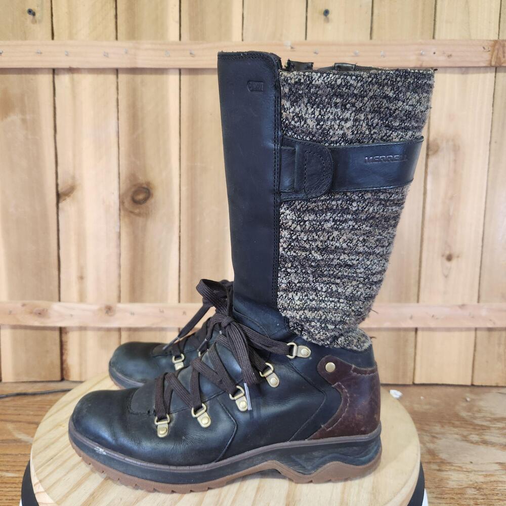 Merrell Eventyr Peak Snow Boots Womens 8.5 Black Leather Mid Calf Zip Winter